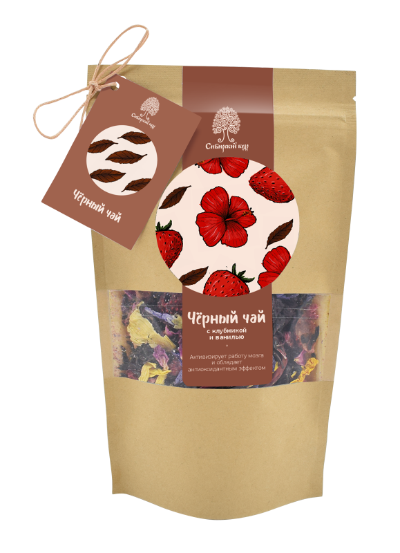 Black tea with vanilla and strawberries / CraftTea / 40 g / Siberian cedar