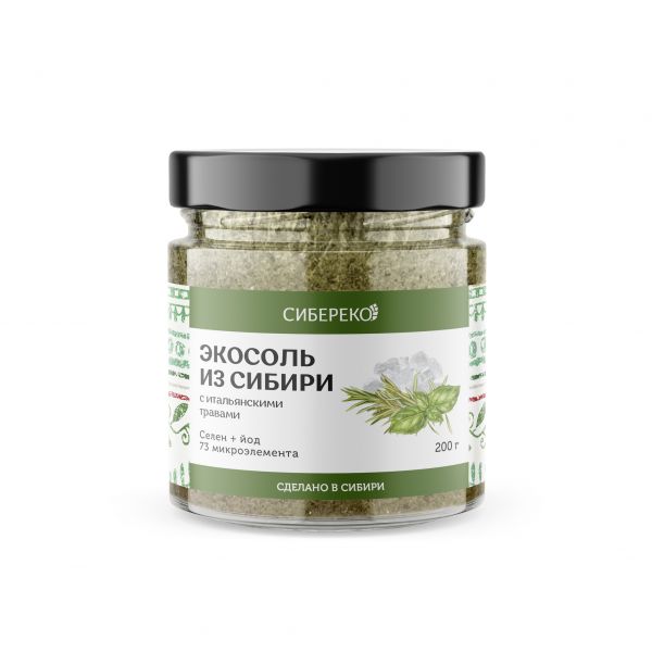 Edible salt "Ecosalt from Siberia with Italian herbs" / 200 gr / glass / Sibereco