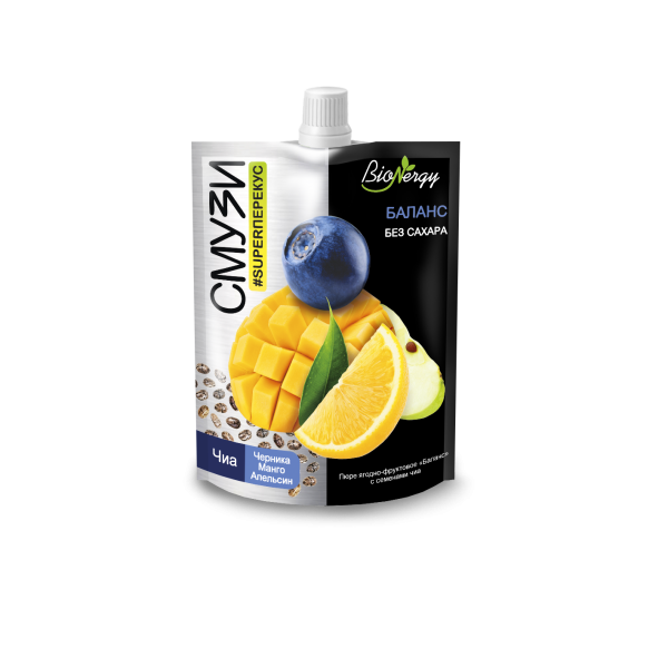 Smoothie Balance BioNergy (orange, blueberry, mango, chokeberry, apple, chia seeds) / 120 g / doypack