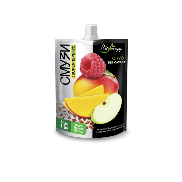 Smoothie Tonus BioNergy (raspberry, mango, apple, chia seeds, flax seeds) / 120 g / doypack
