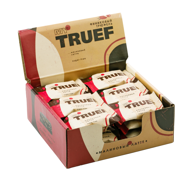 Date truffle Raspberry latte / My Truef / 360 g / 24 candies / show-box / Siberian cedar